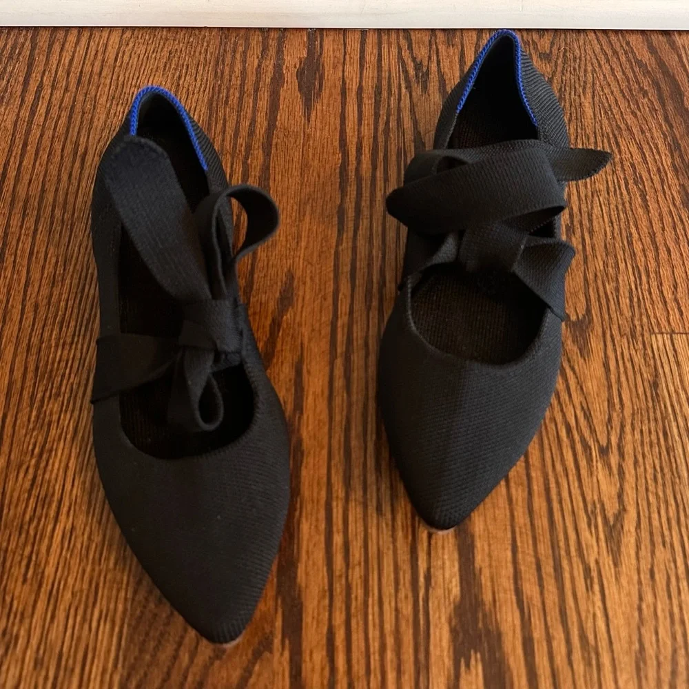 Rothy's Black Pointed Bow Knit Flats